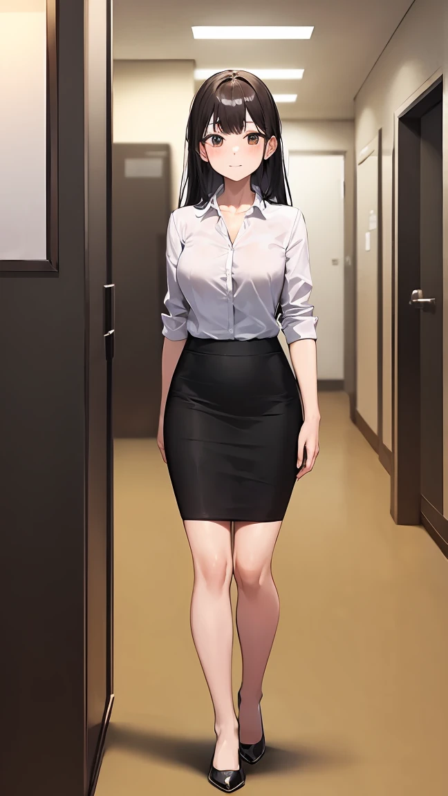 (masterpiece), (Highest quality), 8k, Pencil Skirt, whole body, office, Are standing. Medium chest