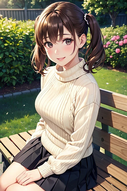 Yumi Fukuzawa、Shiny brown hair,Medium Hair, 、(( High Twintails、rabbit style)),Beautiful brown eyes、Sparkling eyes, fine grain、smile、Very fine eye、Very detailed顔, Very detailed目,Cowboy Shot、

(Photorealistic:1.4, 8k), Highest quality, masterpiece, 超High resolution, Perfect dynamic composition,Highest quality, Very detailed, Very delicate and beautiful, High resolution, Very detailedCG, masterpiece,


(masterpiece:1.3, Highest quality), (Realistic, photoRealistic:1.4), Beautiful illustrations, (Natural Side Lighting, Cinema Lighting), 

((Very detailed costume, ivory high-neck sweater, Black pleated skirt, tote bag)), 
(Beautiful views), Depth of written boundary, Late Afternoon, (garden, distant cityscape, sitting garden bench), Drinking fountain, (Smile), 