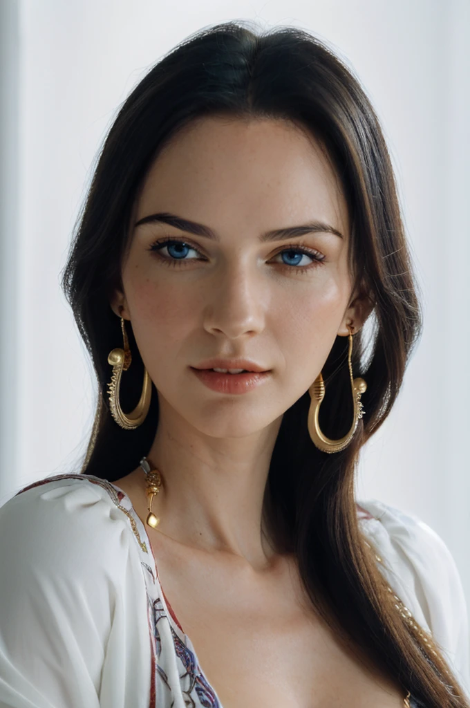 ultra realistic 8k cg, (white background, delicate pattern, intricate detail, highly detailed, fine details), best quality, (photorealistic:1.4),beautiful lighting, absurdres, RAW photo, film grain, ((big breasts, slim girl, close-up, portrait)), NicoRobin, 1girl, solo, black hair, long hair, jewelry, (gold earrings, blue eyes), ((slim girl, big breasts)), cleavage, smile, dress, cape, epaulettes, navel, midriff, blush, collarbone, (complex detailed background, blue sky, nature environment, close-up, portrait),stunning attractive figure, beautiful photo of sexy woman, looking seductively in front, black hair,ultra realistic 8K CG, masterpiece, ((white background, delicate pattern, intricate details)), (highly detailed, fine details), best quality, 1 girl, big breasts ), 18 years old, white skin, femenine, charming, hair back, perfect body, standing on the floor,natural ilumination, too white skin, (close-up, editorial photograph of a 18 year old woman), (highly detailed face:1.4) (smile:0.7) (background inside white, moody, private study:1.3) POV, by lee jeffries, nikon d850, film stock photograph ,4 kodak portra 400 ,camera f1.6 lens ,rich colors, hyper realistic ,lifelike texture, natural lighting , cinestill 800, natural makeup , too white skin, nico robin, lovely, femenine, happy,absurdres, highres, ultra detailed, (1 young beautiful girl, solo:1.1),breasts, boa hancock,black hair, cape, earrings, jewelry, midriff, large breasts, cleavage, navel, long hair, blue eyes,groin,epaulettes,torii, cherry_blossoms, boahancock , big breast, gold earrings