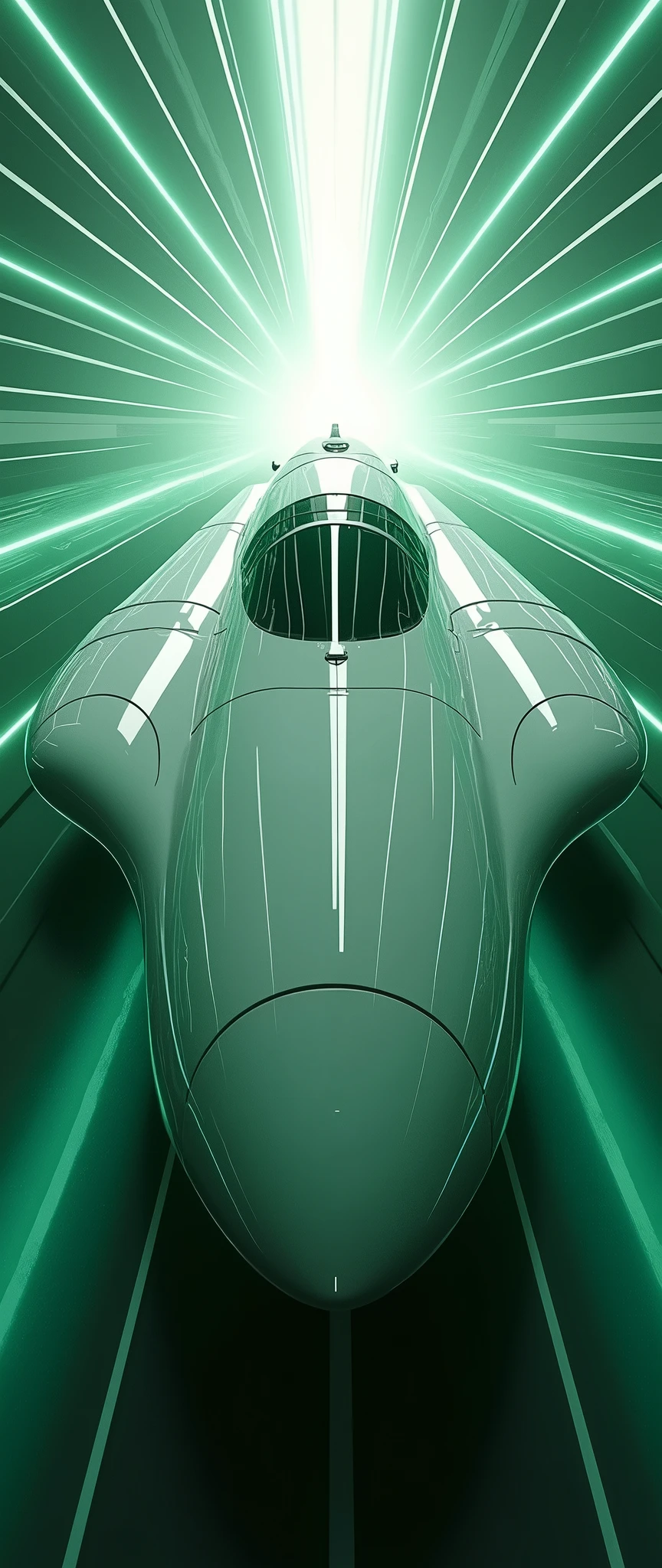 masterpiece,Highest quality,Ultra-high resolution,(Very detailed),8k,Realistic,Best aesthetics,beautiful,(A train-shaped spaceship warping:2.0),(sf:2.0),(A beautiful white spaceship resembling a streamlined bullet train:2.0),(dynamic,Shot from below the spacecraft),(beautiful七色の光の線で超光速を表現:2.0),(The background is a grid pattern of green light lines.:2.0),(Motion Blur)