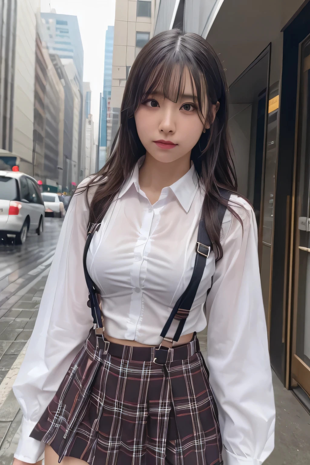 1 female, , high quality, masterpiece, Ultra-high resolution, Cinema Lighting, 1 female, , high quality, masterpiece, Ultra-high resolution, , Cinema Lighting, suspenders　　　Moderate breasts　 　 　　　　　 　　　　Small face　 　　　　　　　　　　　Looking up　　　　Sweat 　　　Thin belt　buzzer　脇Sweat 　　　　 　garter belt　　Belt on pants　　holster　 　　Hands behind your back　 　Looking up　Anxious face　Knee-high　Knee socks　Knee-highソックス 　garter　ふとももにgarter belt　Checkered mini skirt　 　　Panty shot　Skirt gap Armament　　　holster　holster 　　Hands behind your back　 Anxious expression　　Anxious face, legs apart　Armament　　Leg Holster　holster　See-through clothing　heavy rain　Rain-soaked dress shirt,Moderate breasts　ガーターbelt　suspenders　Garter on the thigh　Checkered mini skirt　Looking up　Pause　belt　Armpit sweat　Hands behind back　Raise your hands