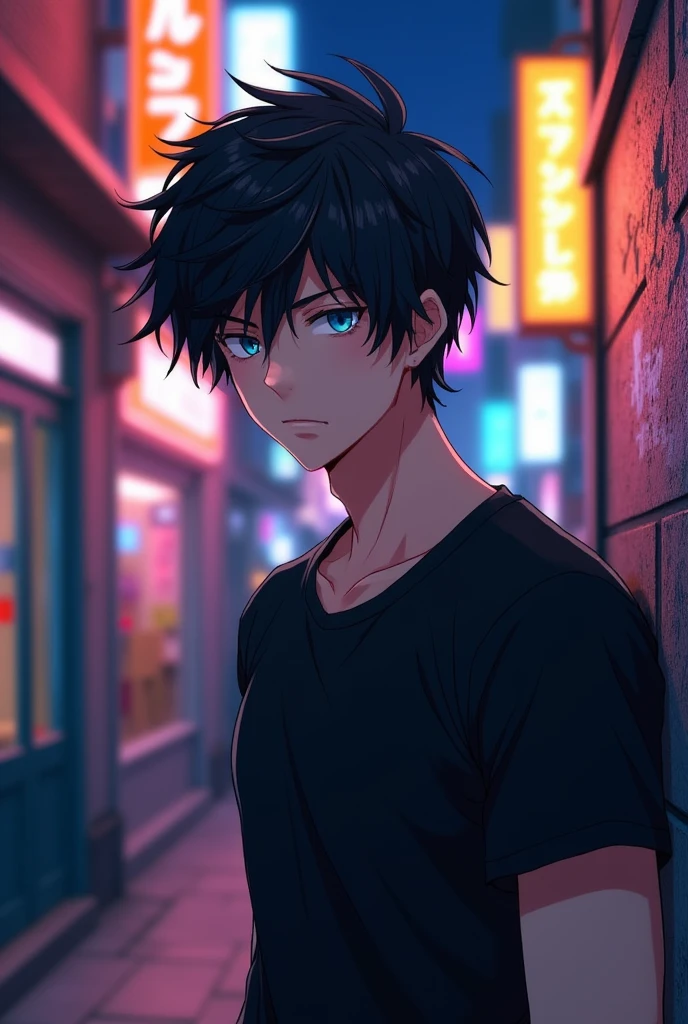 A anime handsome cool stylish silent boy with black shirt
