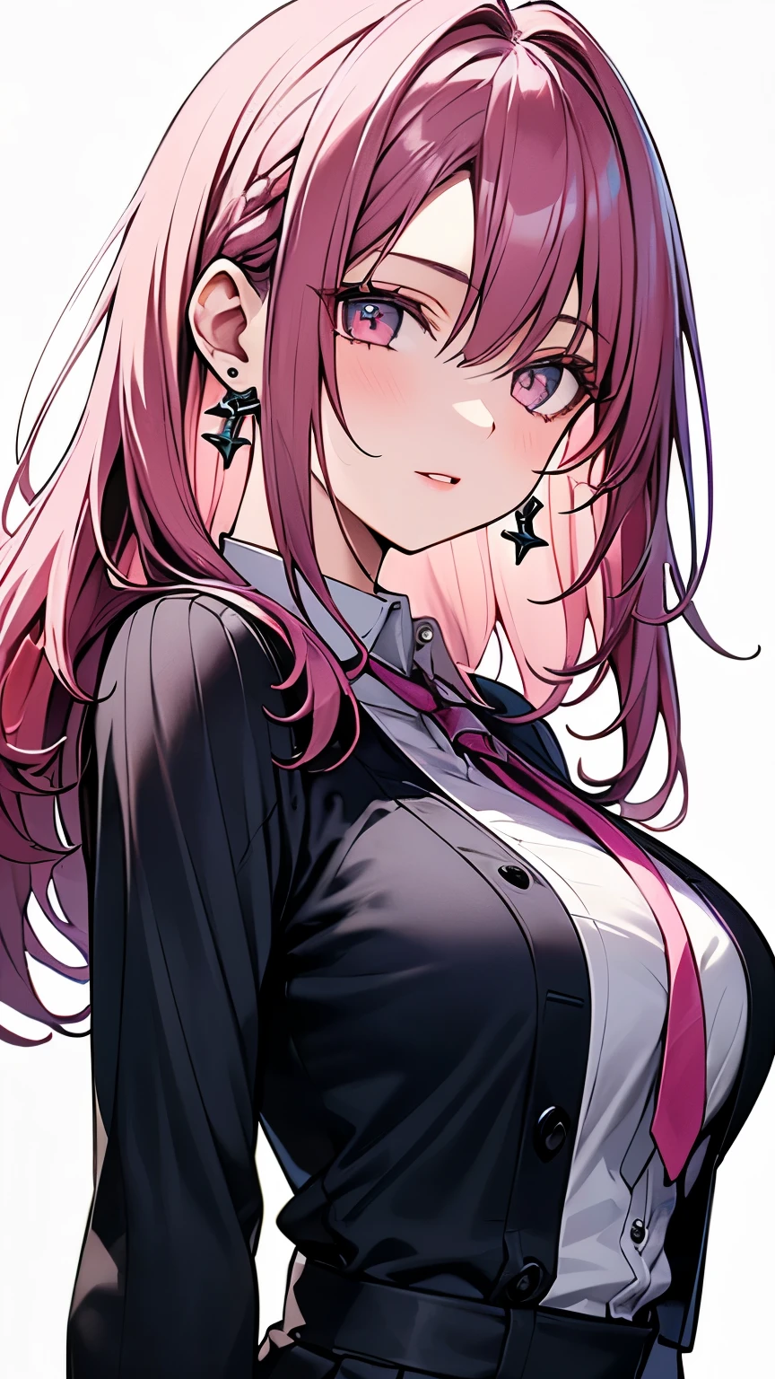 ((forehead:1.5、Standing、Earrings、Earrings、high school girl:1.5、uniform:1.5、school uniform:1.5、Dress shirt、Long tie、Checked mini skirt、low angle shot:1.5、Gal:1.5、frontal face:1.5、A calm face、Pink Hair、Northern Europe、White、beautiful girl:1.5、Pink Hair、White background、cute、Young、True Face、Shiny Hair、whole body))、overweight:1.5、masterpiece, best quality, ultra detailed, hyper detailed, beautiful, woman, medium shot, from front:1.5, leaping figure composition, midday, in focus with blurred background、 highest quality, figure, super detailed, finely, High resolution, 8k wallpaper, Perfect dynamic composition, detailed and beautiful eyes, Deco out,bionde, big breasts, Natural color lip,white background, random cute poses