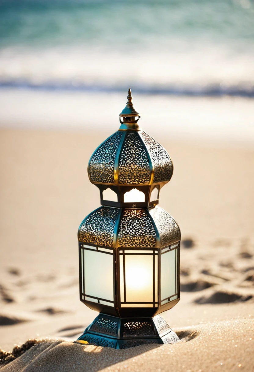 an islamic lamp on beach summer ,style raw