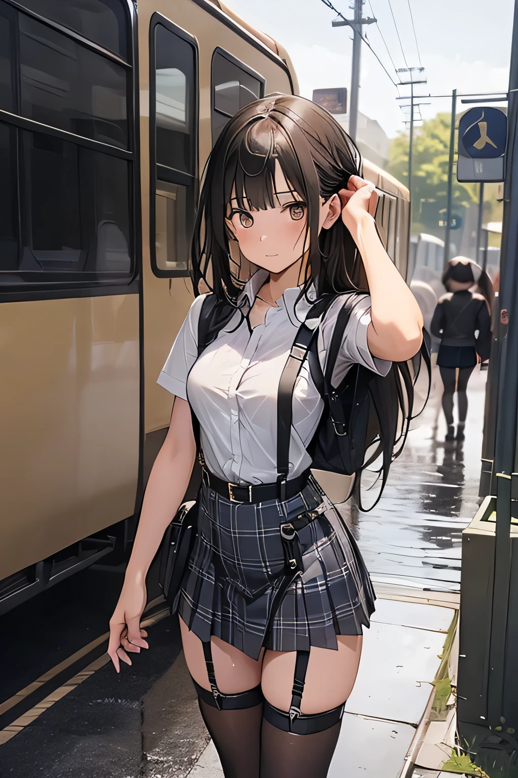 1 female, , high quality, masterpiece, Ultra-high resolution, Cinema Lighting, 1 female, , high quality, masterpiece, Ultra-high resolution, , Cinema Lighting, suspenders Moderate breasts Small face Looking up Sweat Thin belt buzzer 脇Sweat garter belt Belt on pants holster Hands behind your back Looking up Anxious face Knee-high Knee socks Knee-highソックス garter ふとももにgarter belt Checkered mini skirt Panty shot Skirt gap Armament holster holster Hands behind your back Anxious expression Anxious face, legs apart Armament Leg Holster holster See-through clothing heavy rain Rain-soaked dress shirt,Moderate breasts ガーターbelt suspenders Garter on the thigh Checkered mini skirt Looking up Pause belt Armpit sweat Hands behind back Raise your hands