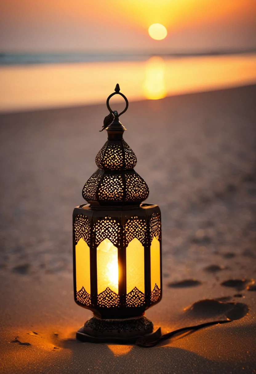 an islamic lamp on beach summer ，style raw