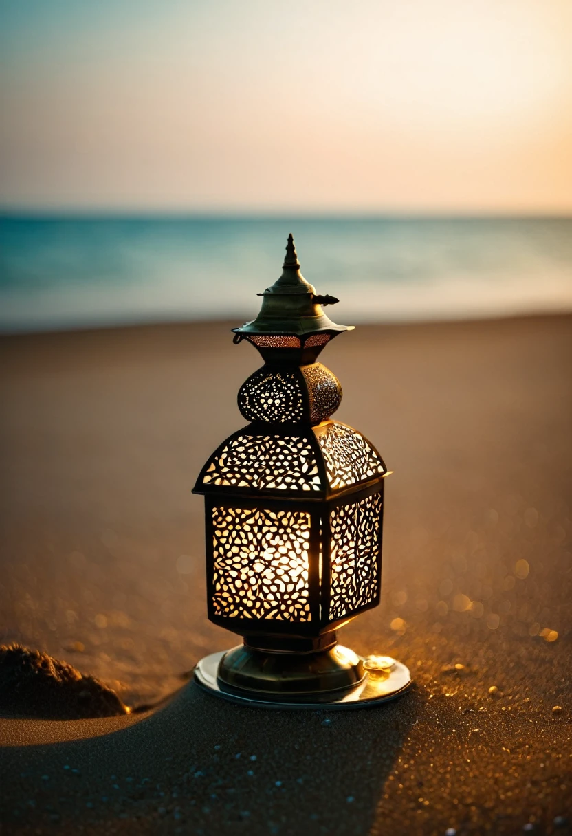 an islamic lamp on beach summer ,style raw