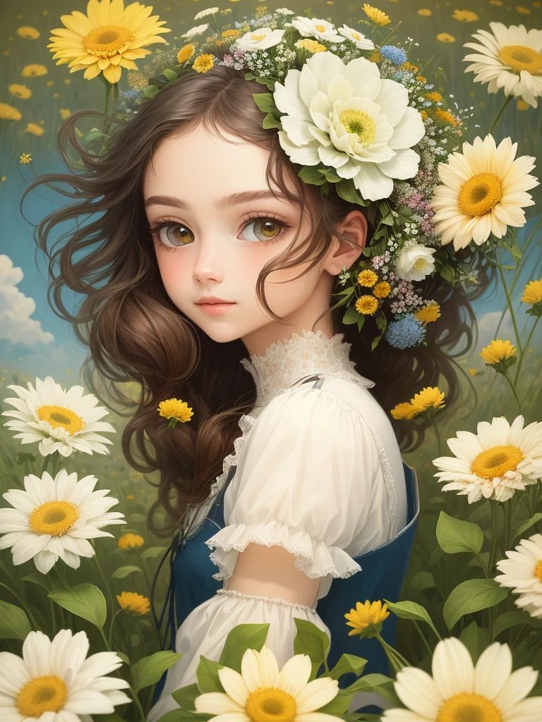 (masterpiece), (best quality: 1.1), (ultra-detailed), best illustration, finely detailed,, bouquet consisting of field flowers, The person is clear Background is white