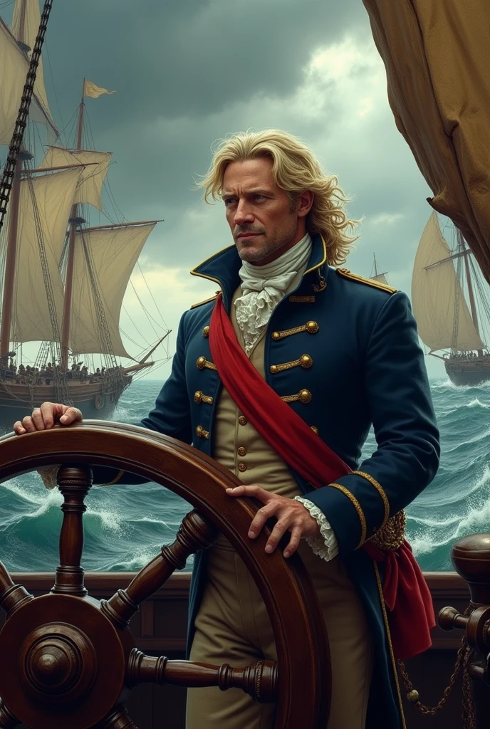- Errol Flynn as a seventeenth-century blonde pirate captain, wearing an elegant pirate hat with a feather.
