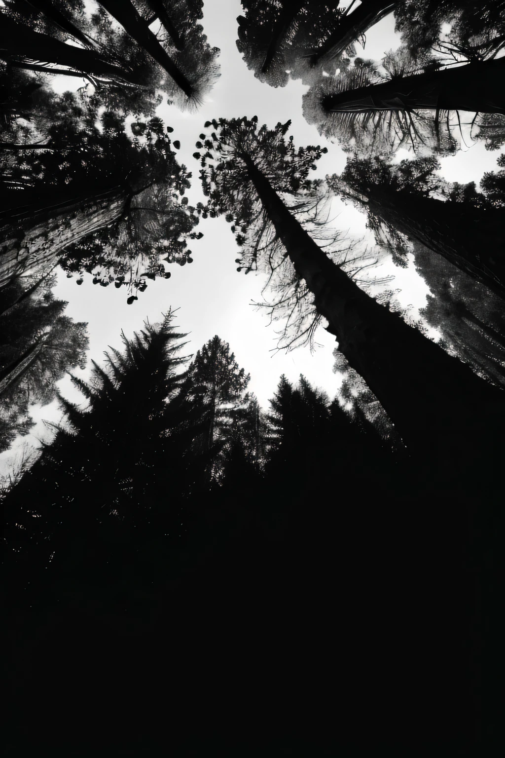 A dark forest，The ground is completely covered with thick fallen leaves，The trees are extremely dense.，The background is gray，Black and white picture，The style is simple，dark