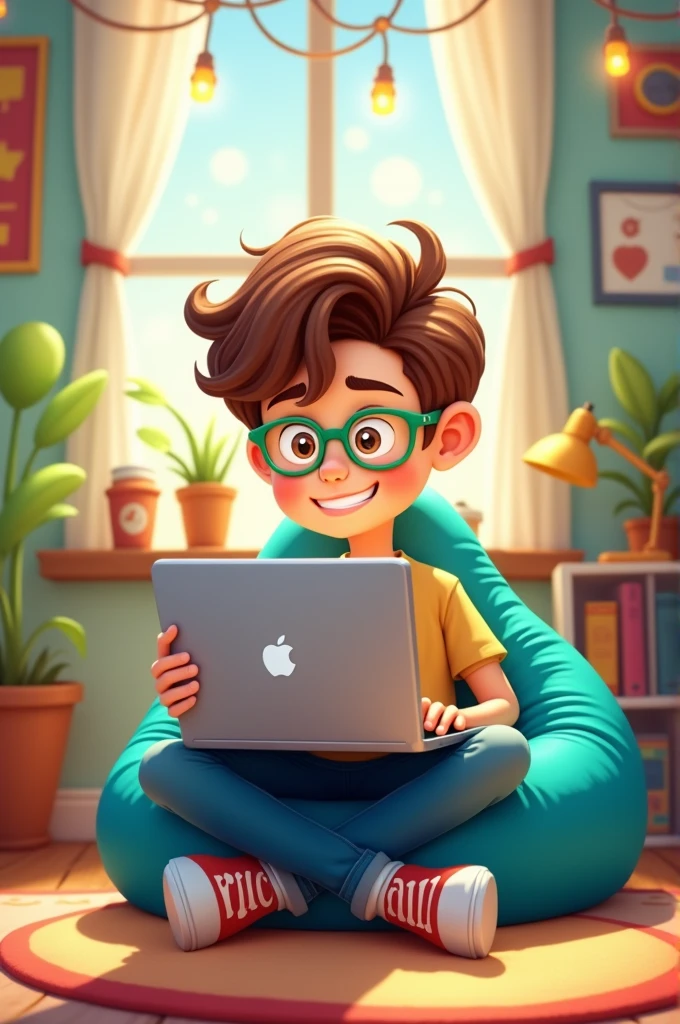 men cartoon character with laptop