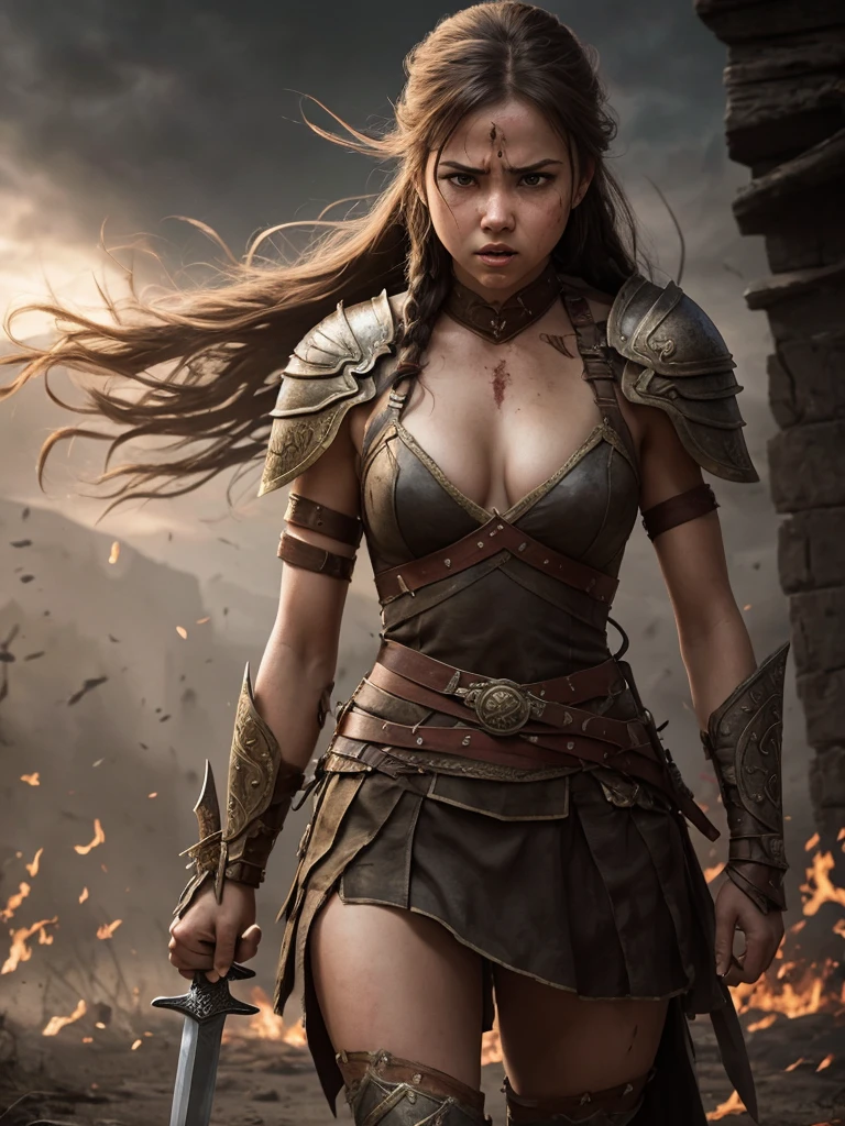Warrior girl, sword, war, wounded, american beauty, angry