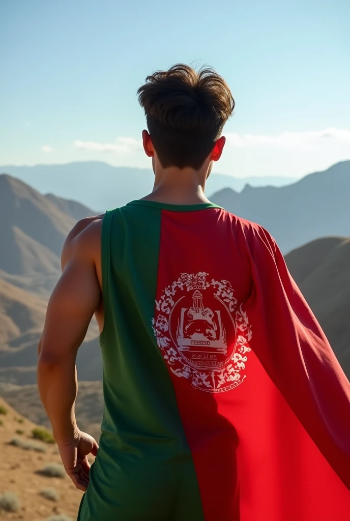 A age bodybuilder showing his back with afghanistan’s flag