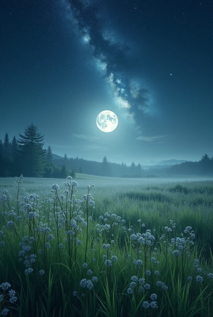 grassland、full moon、Refreshing feeling、Starry Sky、beautiful