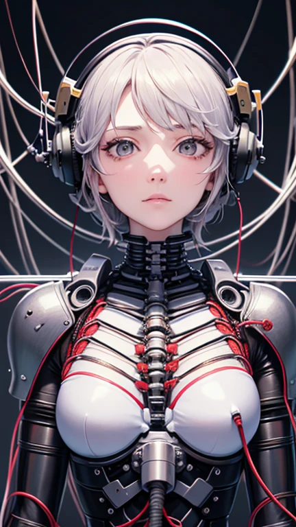 (((masterpiece))), (((The best quality in the best condition))), ((Very detailed)), (Highly detailed CG illustrations), ((Very delicate and beautiful)),(Cute and delicate face),Light,((1. Mechanical Girl)),alone,Lesbians all over,(Mechanical joint:1.4),((Mechanical limb vessels connected to tubes),(Six arms),((Mechanical vertebrae are attached to his back)),((Mechanical cervical vertebrae attached to the neck)),((sit)),Expressionless,(Wires and cables attached to head and body:1.5),(Character Focus),(The background is Pluto's earth。),Ice World,sf、Vast Universe、Intersecting beams、A nuclear fusion reactor glows on his chest.