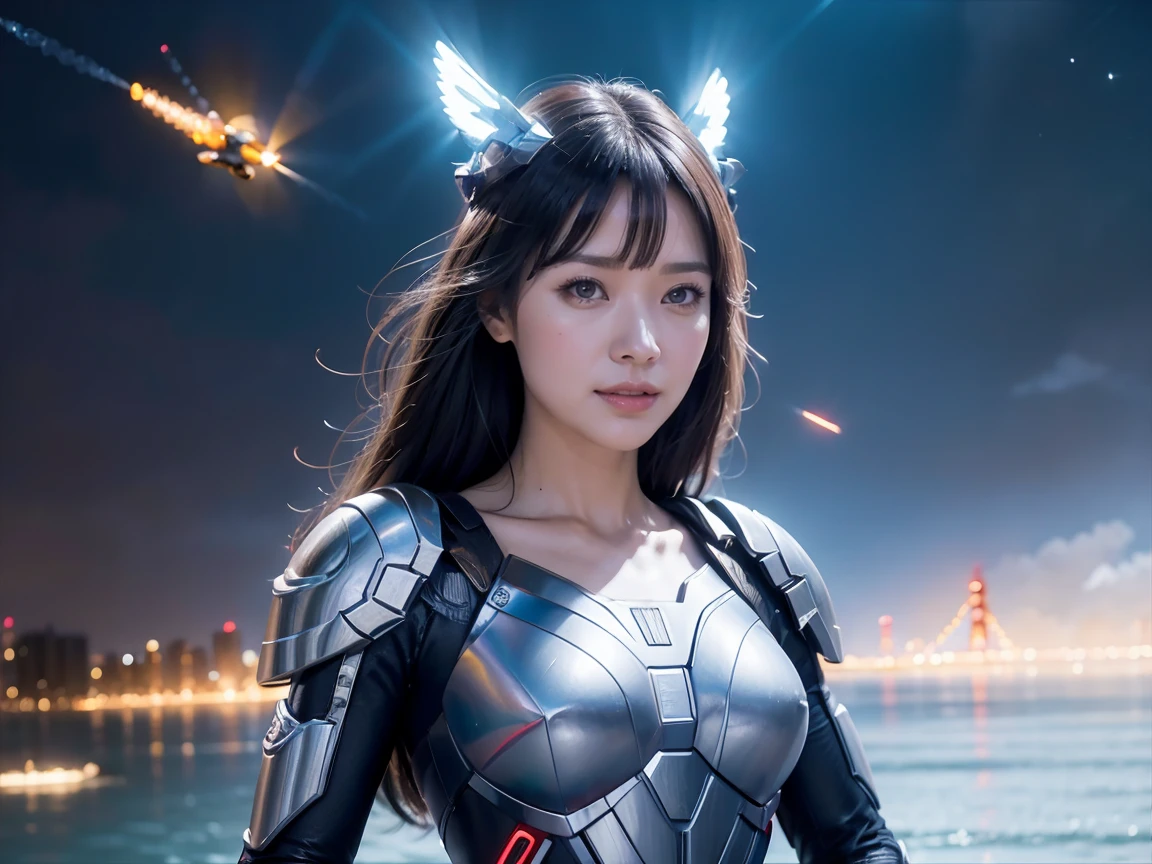 Textured skin, Very detailed, Attention to detail, high quality, 最high quality, High resolution, 1080P, beautiful,(cyborg)、Valkyrie、Micro-Missile Pods,Machine gun on the back,beautifulcyborg女性,メカcyborg少女,BATTLE MODE,Bursting with energy、meteor、Energy Helmet,tron