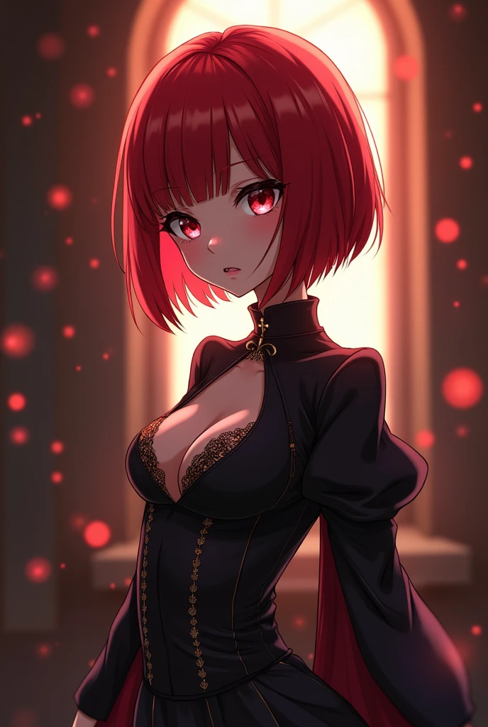 ((最high quality)), ((masterpiece)), (detailed), One girl, (Large forehead:1.2) ((toned body,slender body,skinny:1.3)) ,extremely detailed cute anime face, (((Flat Chest))), (Flat Chest:1.1),((((lBob Cut Hair)))),Complex eyes,beautiful detailed eyes,Symmetrical eyes,(((detailed face))),beautiful detailed lips, Dynamic pose, If you look at this, resolved, Resolute, High resolution,(最high quality),(ultra detailed,extremely detailed),Perfect Face details, ((masterpiece:1.4, 最high quality))+, (ultra detailed)+, Bob Cut Hair, cute, (Flat Chest:1.1), Small breasts, slim body, skinny, prominent clavicle, skinny arms, Flat Stomach, Pelvic bones are visible, Ribs are visible, Bob Cut Hair, Redhead, Small breasts, Perfect Face, Small breasts (Flat Chest:1.1),  Detailed body，Complete limbs, (Flat Chest:1.1)，Hair，crown, Wide-angle, Bokeh, Wide-angle, Attention to detail, high quality, high qualityのアニメアートスタイル, masterpiece, occult aesthestic, occult, whole body, full body, body, Gorgeous mourning clothes, Inspired by the Knights Templar, underwear, White panties, I can see your chest (Small breasts) cum on her body, Full of, Glowing Skin,Glowing Skin,(Sweat:1.3)