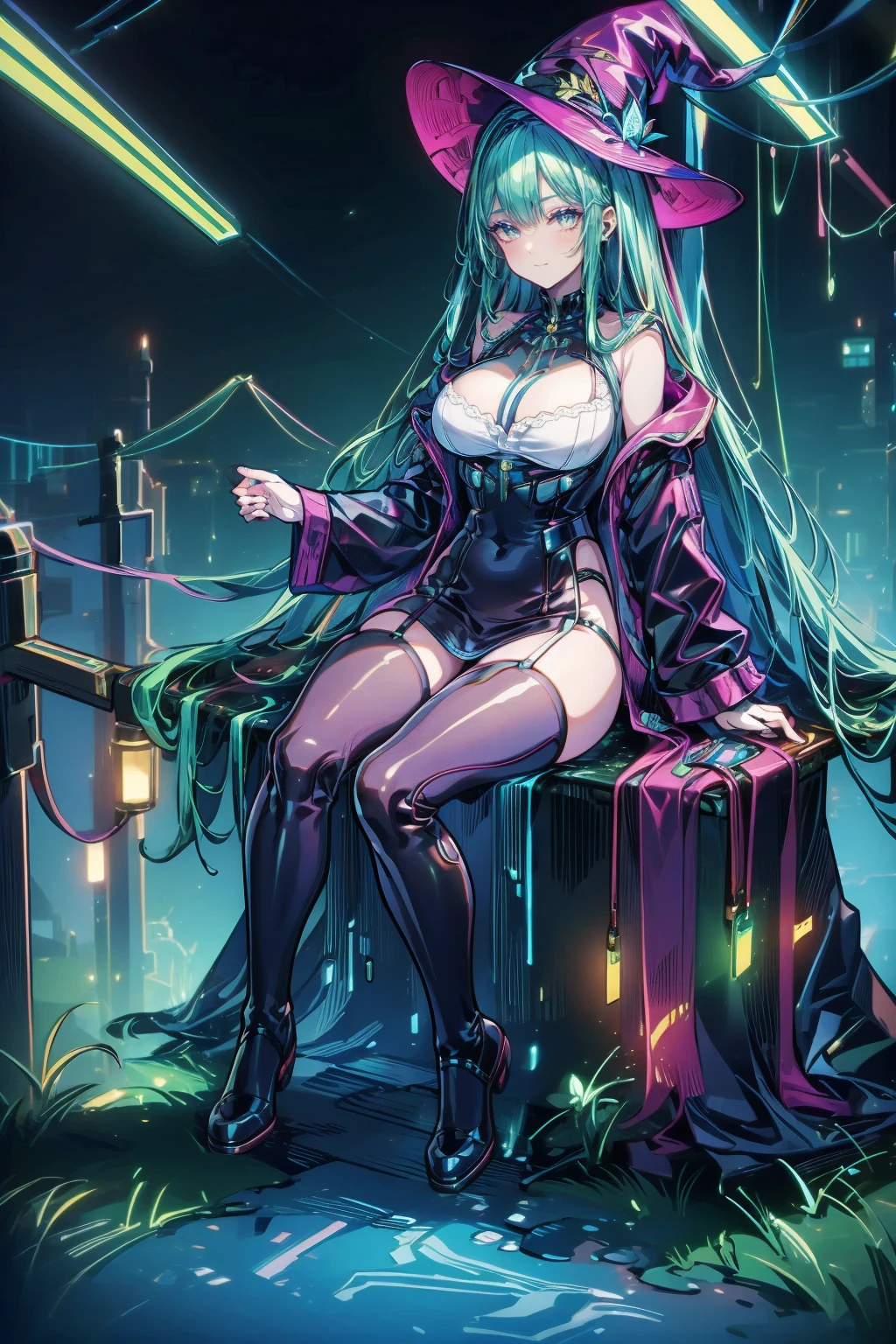 A very beautiful witch、Multiple very large cats、Witch's Familiar Cat、The witch is diligently hitting the cat、The cat is standing upright on two legs、Cats are very eerie、A group of bakeneko
