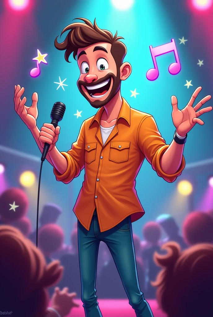 Man with microphone , cartoon,