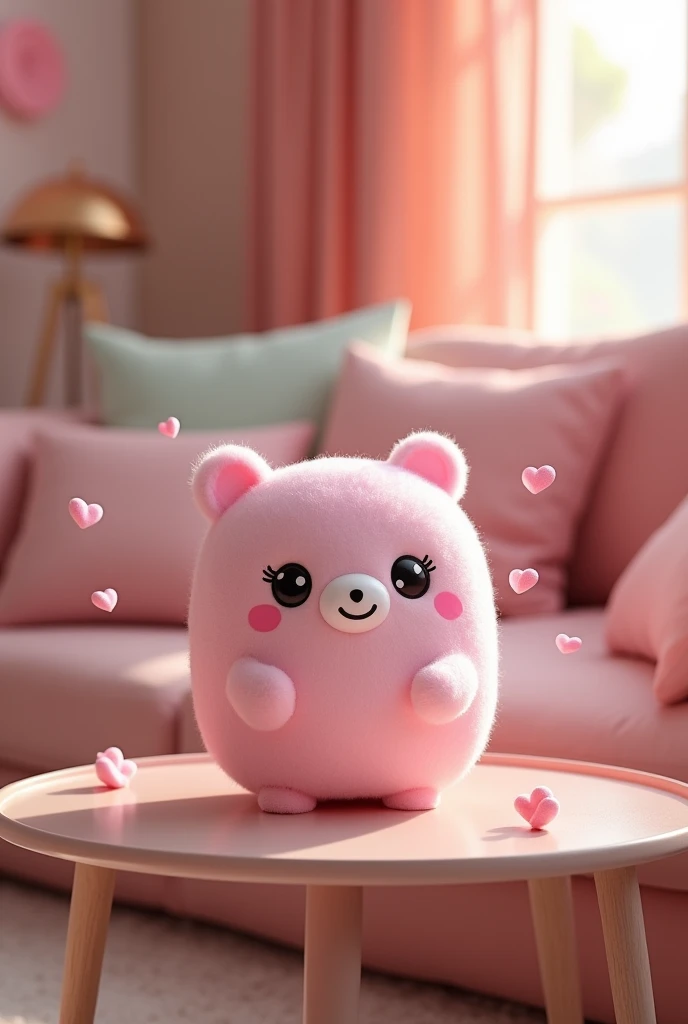 show me a cute pink mini marshmallow speaker with eyes and blush