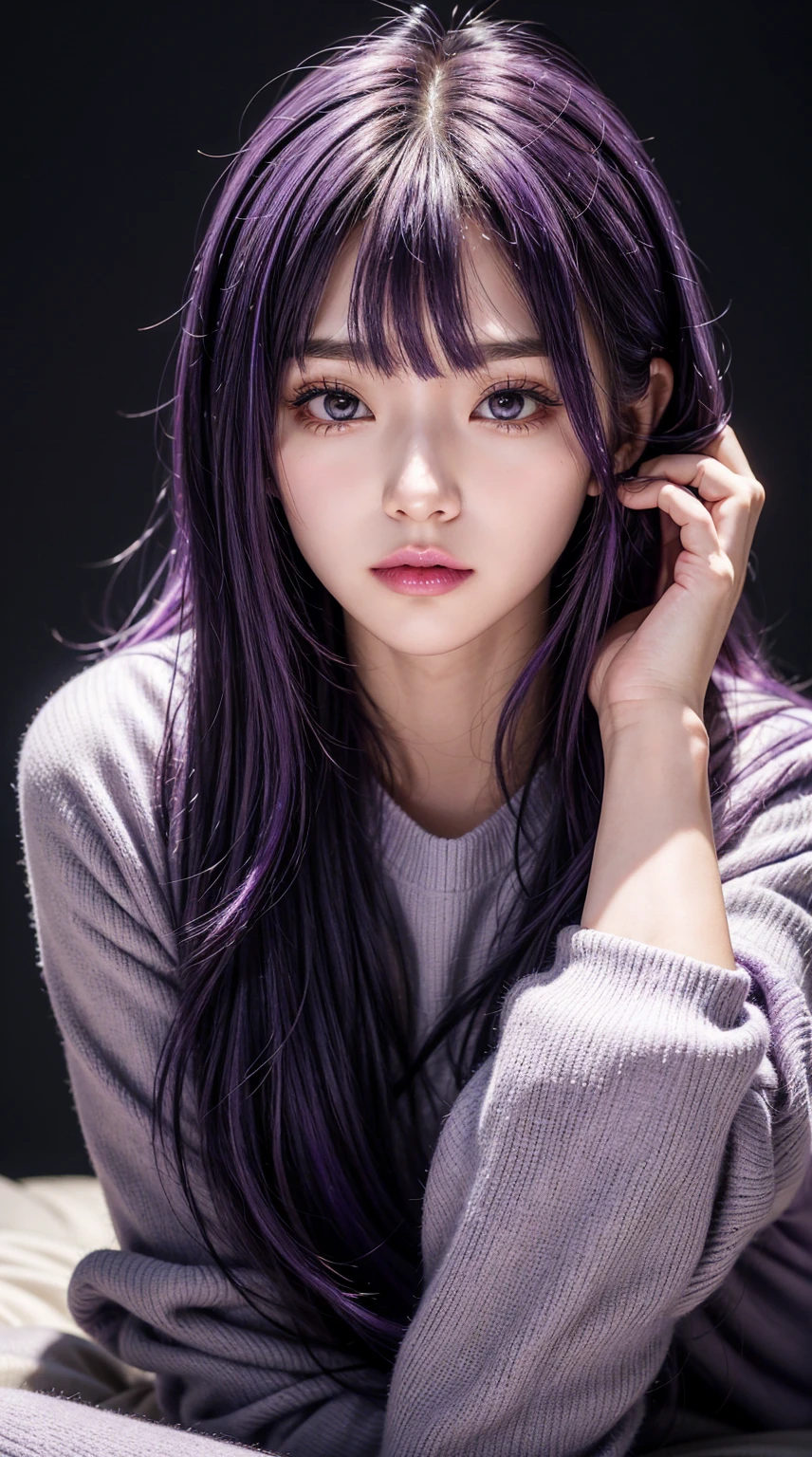 araffes with Purple头发 is getting her hair done, coloured hair, Purple亮点, 头发上有Purple条纹, Purple头发, UV highlights, flowing Purple头发, Purple头发, long Purple头发, lavender-colored hair, Purple长发, Purple长发, Two colors of hair, 淡Purple头发, light rainbow hair, Purple, coloured hair, long Purple头发