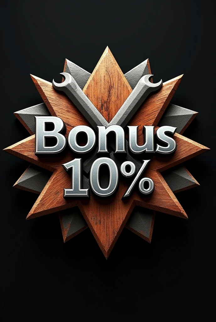Please create a logo with the name “bonus 10%” that shows the use of metal, wood, welding tools and the use of geometric shapes.
