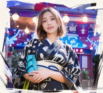 8k,Highest quality,(masterpiece:1.2),(Realistic),(Realistic:1.37),Ultra-high resolution,1 female college student,night,Beautiful Eyes,(((Cute Yukata))),Perfect body,Perfect Fingers,Professional Lighting,gravure,Detailed face and skin texture,fine grain,RAW Photos,Large Breasts, smile,