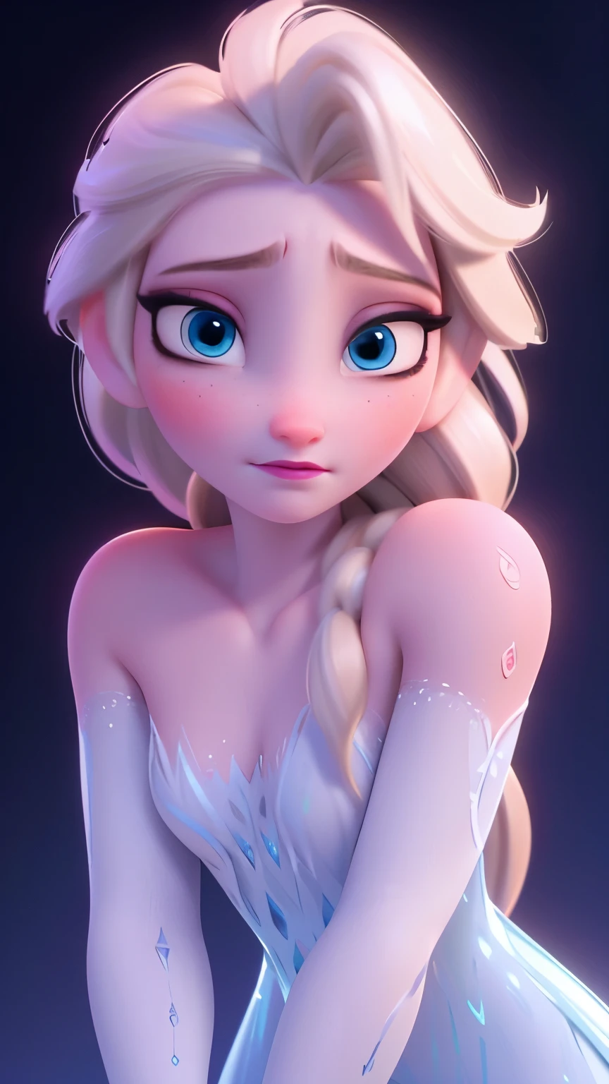 Elsa, (perky breasts), (((small breasts))), smirk:1.2, beautiful blue eyes, (perfect iris’s), depth of colour to her eyes, blonde hair, long hair, braid, full lips, blush, naked, she is showing her vagina, depth of field, bokeh, (special attention to skin detail: 1.2), masterpiece, best quality, ultra-detailed, ultra-HD, photorealistic, cinematic, ((mid camera shot)), sensual pose, alluring, nipples:1.4, looking up at camera, closeup on her face, her cheeks are blushed, 22 years old, she is on her knees, eye contact:1.4, high angle:1.5, ((closeup on face)), perfect face, (((visible breasts))) bokeh everything other than her perfect face, location is Arendelle in winter, ice castle