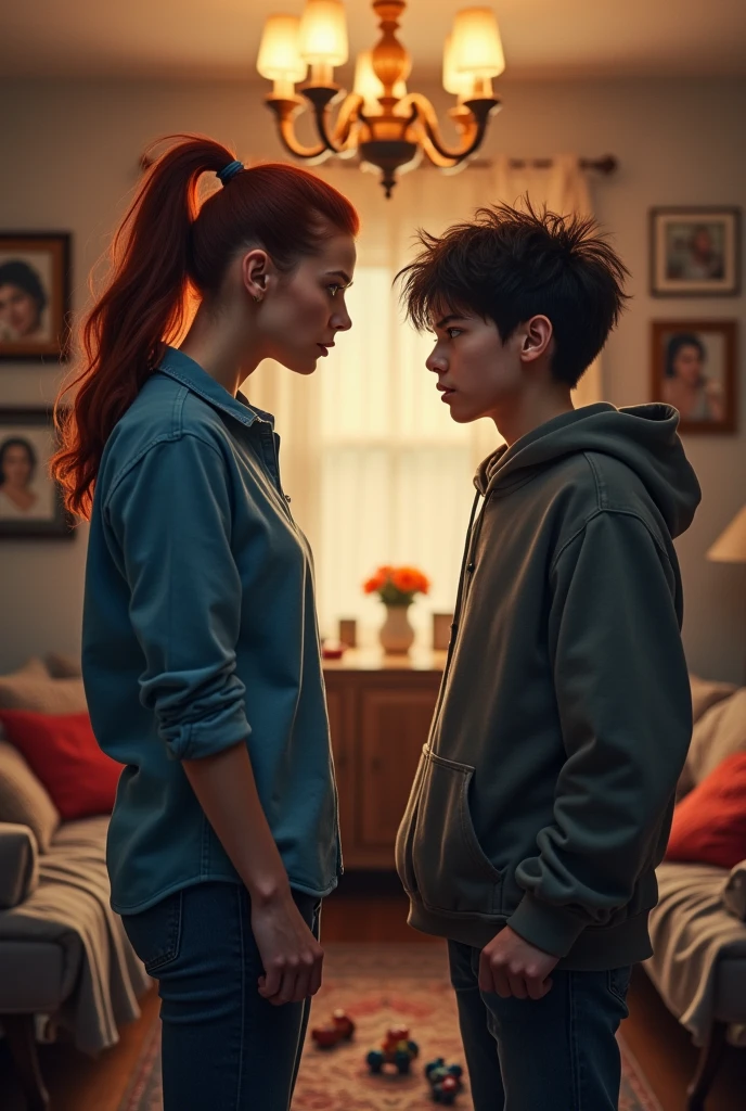 Mother and son fighting 

