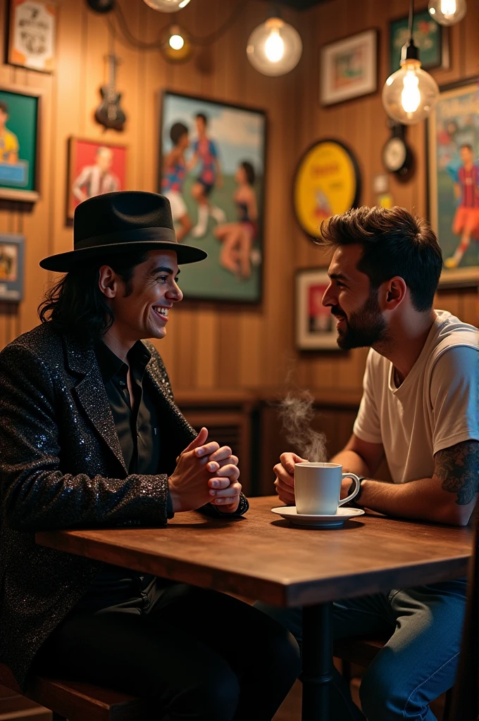 Create Michael Jackson and Messi sitting down
