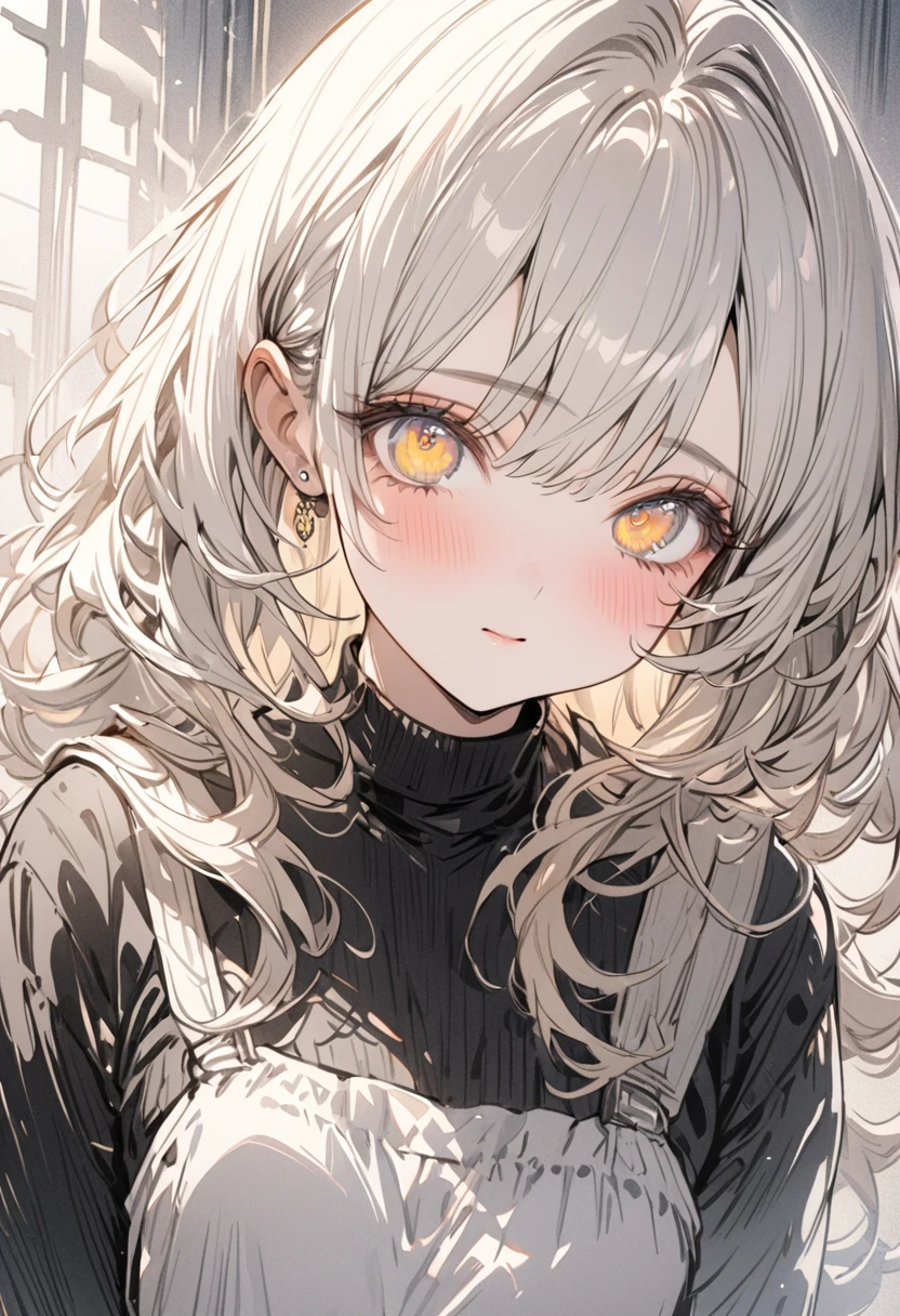 1 girl,from front, white hair, yellow eyes,Soft lines, black shirt ,Official art using high-quality hand-drawn watercolor sketch techniques. (best quality,4k,8k,highres,masterpiece:1.2),ultra-detailed,beautiful detailed eyes,A girl with beautiful eyes, everyone, beautiful anime girl, cute anime girl, smooth anime art, anime style, elegant colors, soft lighting, delicate beautiful eyes, very coquettish,