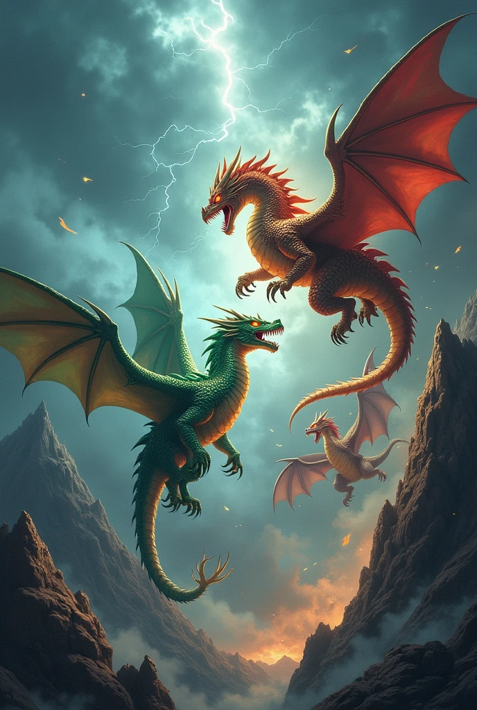 Three dragons fighting 