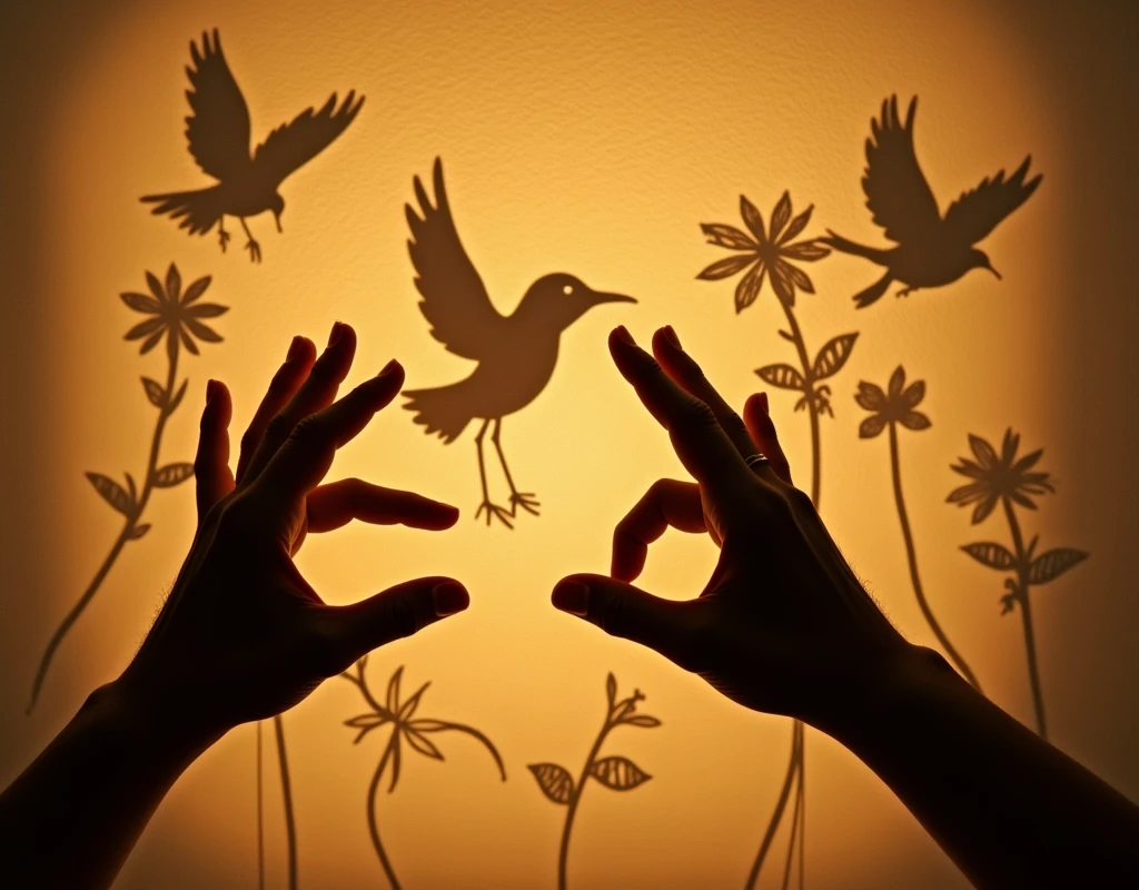 ((silhouette art))a close up picture of hands creating shadow forms on a wall