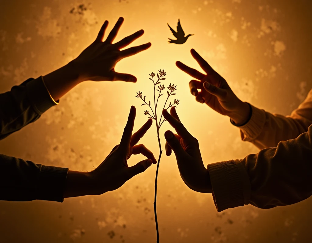 ((silhouette art))a close up picture of hands creating shadow forms on a wall