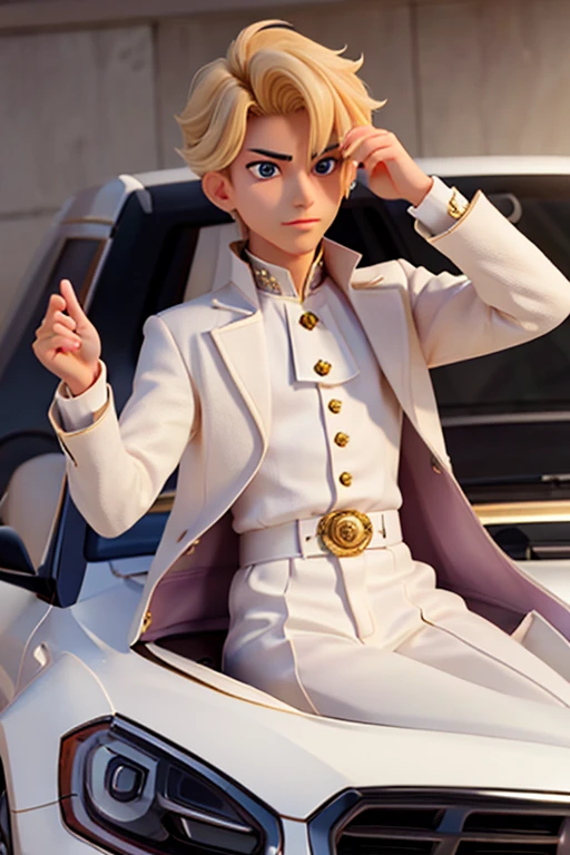 １８age、male、Prince、neutral、Fraudster、Wealthy attire、luxury car、Light Hair、