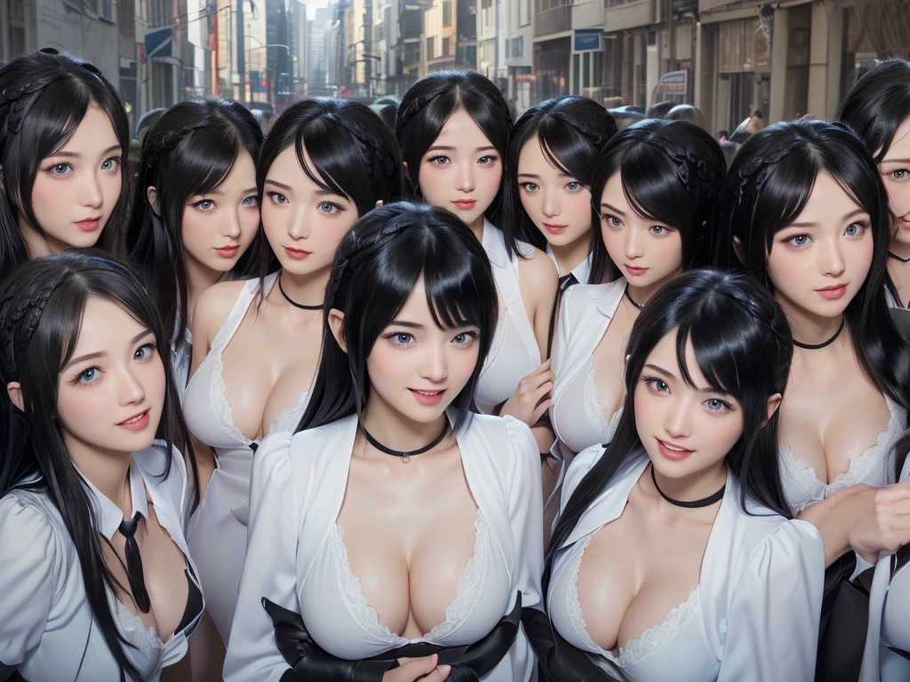 (Perfect Clone girls Photography Art), (16K, Highest quality, Ultra-high resolution, Unrealistic, Paradise of Cloned Girls Proliferation, Real), (Japanese, Female college student, 20-year-old), (((((Small face, (((((Thick black hair, Semi-long hair)))))))))), ((Beautiful detailed girls, Accurate body structure, Very detailed body, ((((Big Breasts, J-Cup))), Emphasis on the fullness of a large chest))), ((Cute Smile, A gentle gaze)), (((((Happy laughter))))), (((((Very detailed, 1girl-cloning))))), (((100girls), (6+girls), multiple girls))), (((A very perfect depiction of a doppelganger))), (((Very detailed, Perfectly the same girl, The exact same smile, Perfect same hair, Perfect same clothes, Perfect same J-cup))), (((((clone girls only))))), ((10,000girls)), ((1,000,000girls)), ((1,000,000,000girls)), (hug, Chest to Chest, hug), (Full cleavage, Lesbian, kiss, Staring at each other, spoil, Look next door), (1,000,000,000,000,000,000girls), (1,000,000,000,000,000,000,000,000,000girls), ((The sight of the ultimate super-crowded, Super dense, Super crowded)), (Soft Light, looking at chest, (((((Extremely detailed ultra-perspective depiction))))))