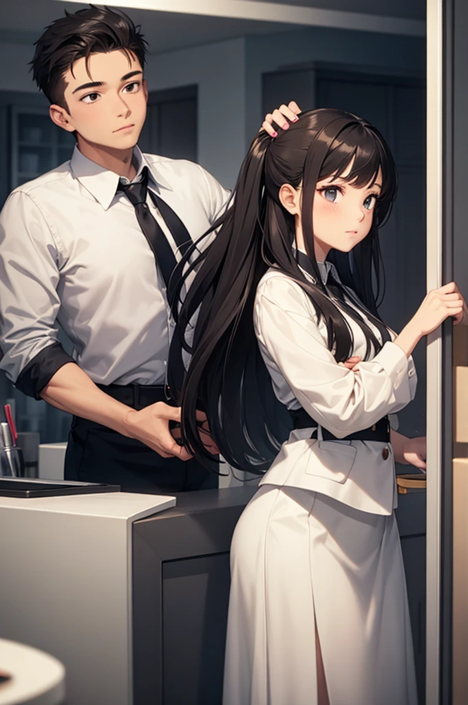 1girl, 1boy, (hairjob)