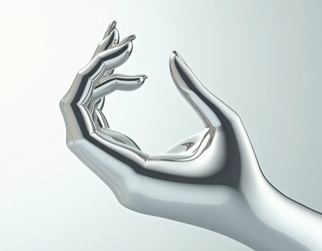 Liquid metal art, a feminine hand, manicured hand, dynamic position