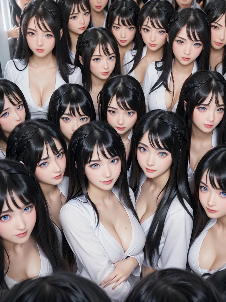 (Perfect Clone girls Photography Art), (16K, Highest quality, Ultra-high resolution, Unrealistic, Paradise of Cloned Girls Proliferation, Real), (Japanese, Female college student, 20-year-old), (((((Small face, (((((Thick black hair, Semi-long hair)))))))))), ((Beautiful detailed girls, Accurate body structure, Very detailed body, ((((Big Breasts, J-Cup))), Emphasis on the fullness of a large chest))), ((Cute Smile, A gentle gaze)), (((((Happy laughter))))), (((((Very detailed, 1girl-cloning))))), (((100girls), (6+girls), multiple girls))), (((A very perfect depiction of a doppelganger))), (((Very detailed, Perfectly the same girl, The exact same smile, Perfect same hair, Perfect same clothes, Perfect same J-cup))), (((((clone girls only))))), ((10,000girls)), ((1,000,000girls)), ((1,000,000,000girls)), (hug, Chest to Chest, hug), (Full cleavage, Lesbian, kiss, Staring at each other, spoil, Look next door), (1,000,000,000,000,000,000girls), (1,000,000,000,000,000,000,000,000,000girls), ((The sight of the ultimate super-crowded, Super dense, Super crowded)), (Soft Light, looking at chest, (((((Extremely detailed ultra-perspective depiction))))))