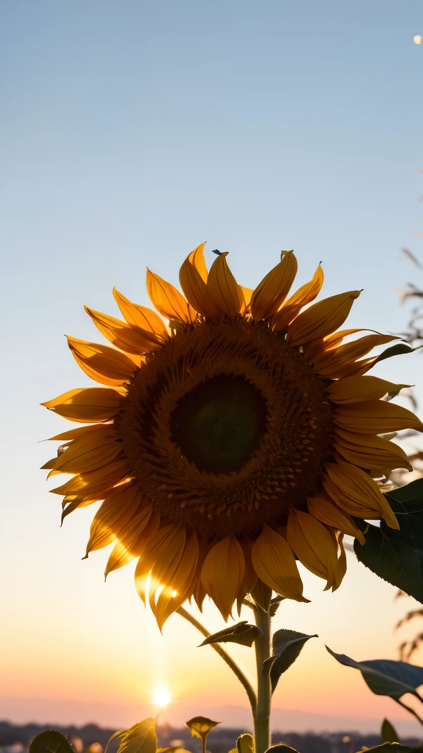 (blue Hour light, white-blue background: 1.3), Zoom in on the sunflower’s golden face. Its petals, like sunrays, radiate warmth. But look closer—the edges show signs of wear, as if summer itself has left its mark.