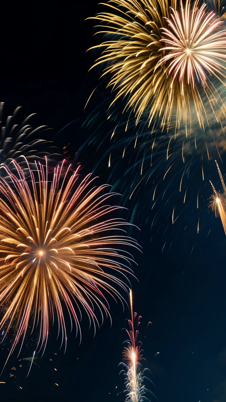 fireworks, from directly below:1.5, movie, a cinematic and sad scene