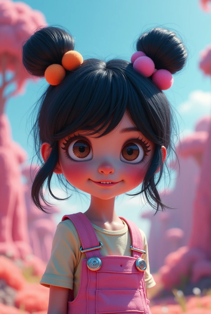 black hair, hair bobbles, wince, longeyelashes, solid circle eyes, fake animal ears, light smile, ear blush, fang, ccurate, Surrealism, drop shadow, anaglyph, stereogram, tachi-e, pov, atmospheric perspective, 8k, super detail, best quality
