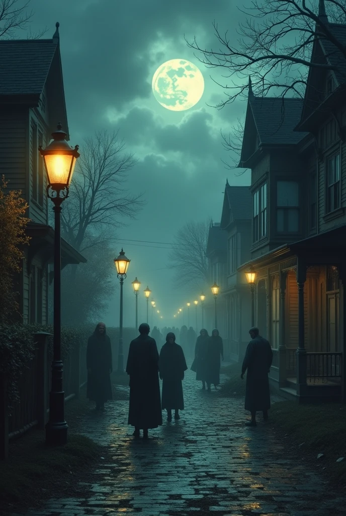 Create me a scary town with many people 