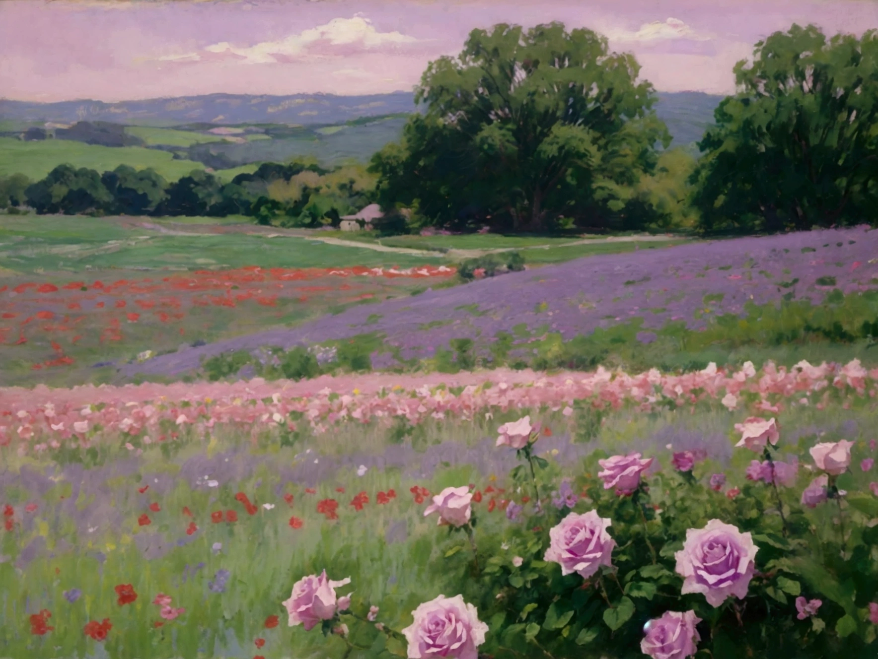 pastel colour purple pink One side of the rose Flower Field