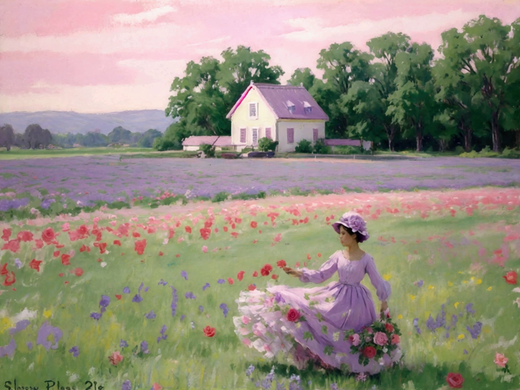 pastel colour　purple　pink　One side of the rose　Flower Field
