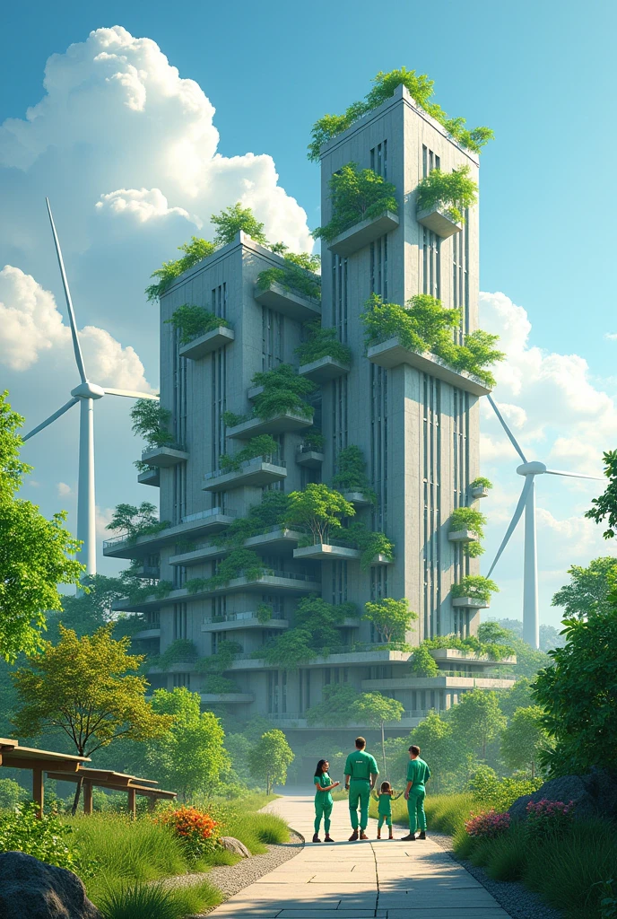 Create an image representing sustainable industrial progress with green innovation