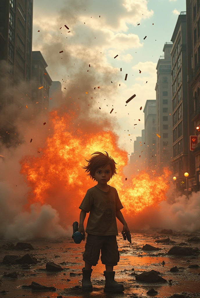 The boy threw a bomb andballvtge zombies vanished from the city
