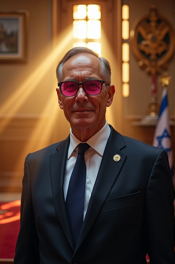 נשיא המדינה בוז'י הרצוג עם משקפיים ורודים ואטומים