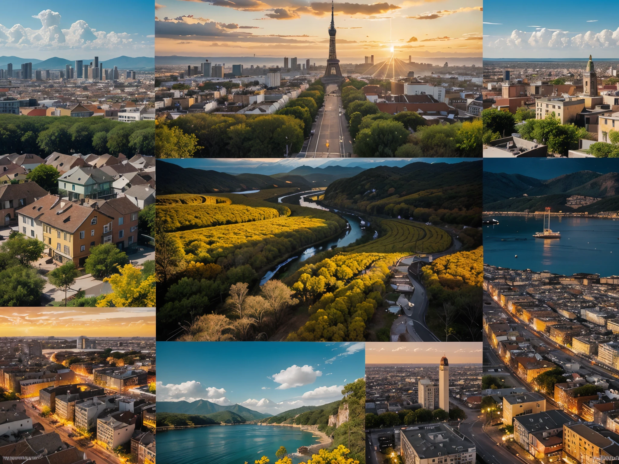 A collage of photos depicting different places around the world such as famous cities or natural landscapes.
Use Warm Tones: Warm colors such as orange, red and yellow evoke feelings of warmth, adventure and positivity. Real image
