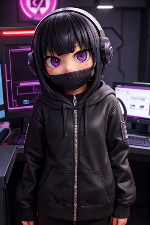 18age、female、hacker、Black clothing、Suspicious mask、Chuunibyou、cyber punk、Dark circles under the eyes、